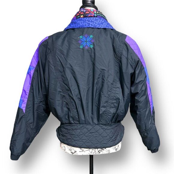 Vintage Edelweiss Skiwear Women’s Ski Bunny Bomber Jacket M Black Purple Retro - Picture 5 of 10